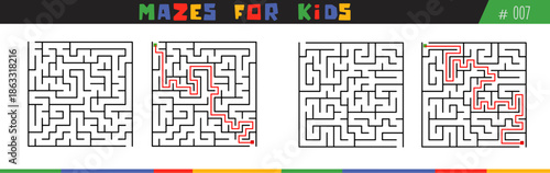 mazes for kids, children's mazes vector with answer