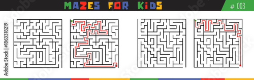 mazes for kids, children's mazes vector with answer
