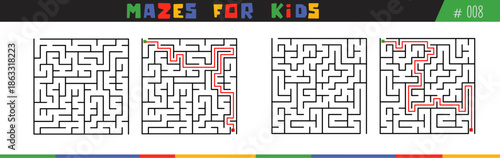 mazes for kids, children's mazes vector with answer