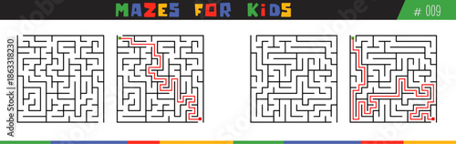 mazes for kids, children's mazes vector with answer
