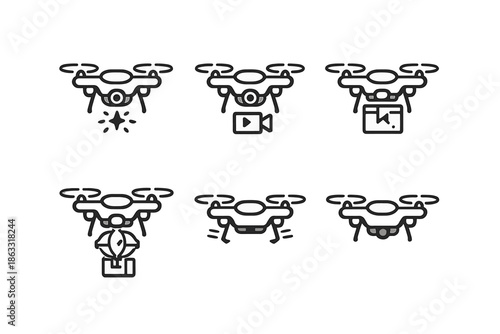 Drone icons set with various functions