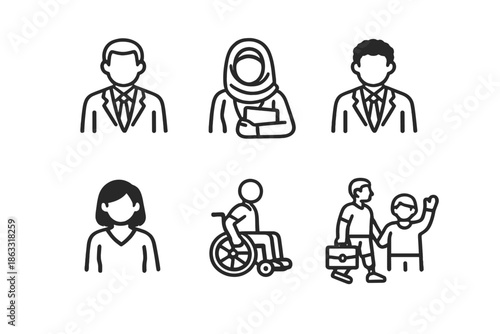 Diverse group of people icons representing different ages, genders, and abilities