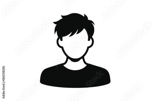 Silhouette profile icon of a person with black hair and a black shirt
