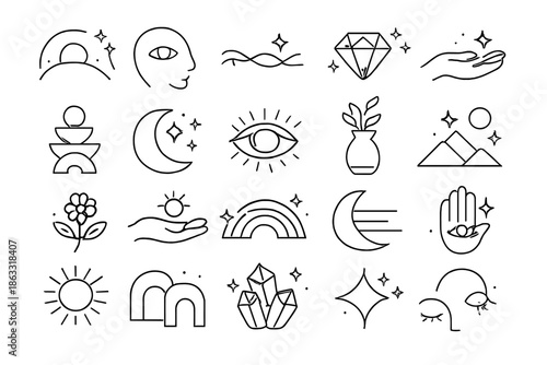 Esoteric Icon Set on a Gray Gradient Background