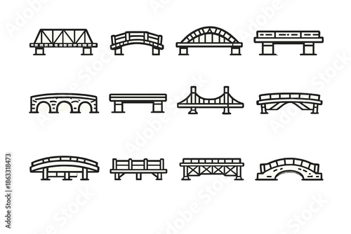 Collection of Bridge Icons on Dark Background
