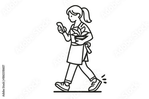 Person carrying groceries while using phone