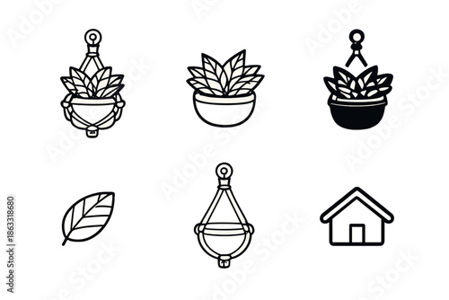 Set of flat icons with plants and home decor elements