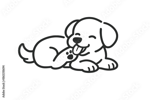 Cute cartoon puppy lying down with tongue out