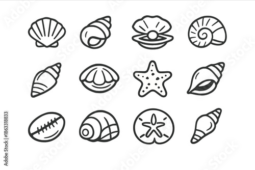 Seashells and Starfish Icons Set