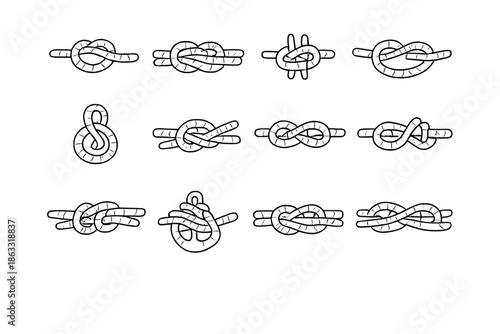 Collection of 12 different knot illustrations on a gradient background