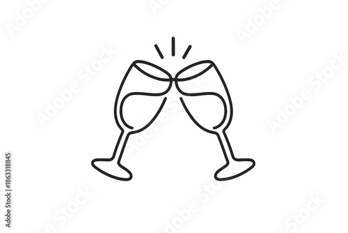 Two outline wine glasses clinking together with sparks