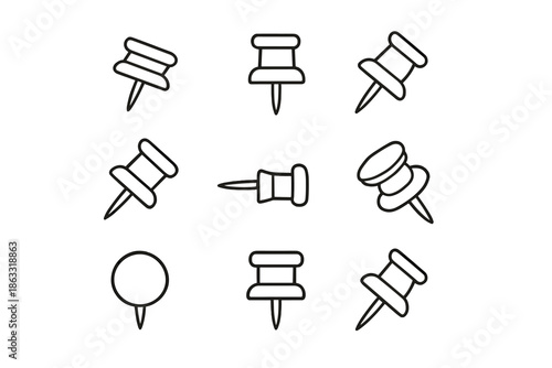 Set of cartoon push pins on a gradient background