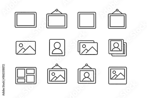 Collection of minimalist outline icons representing various photo and gallery frames.
