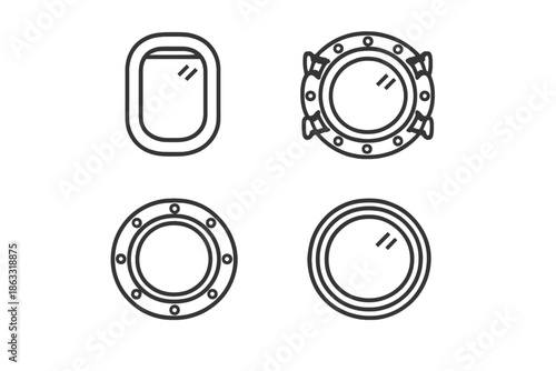Four different porthole and window icons