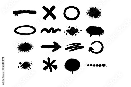 Collection of spray painted graffiti icons and elements