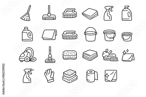 Collection of cleaning icons on a gradient background