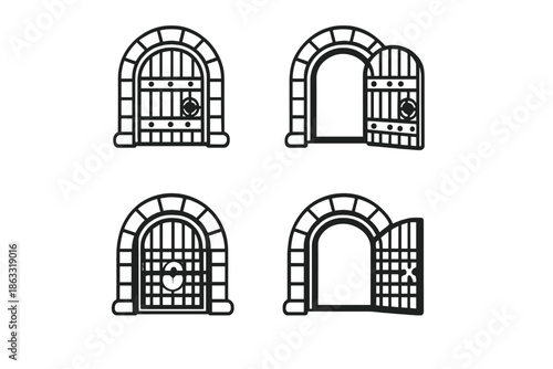 Four castle gate icons