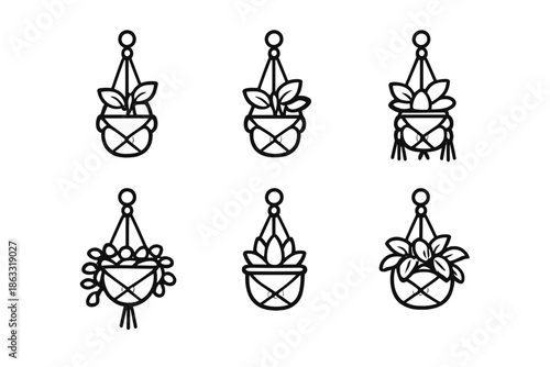 Set of 6 hanging plant icons