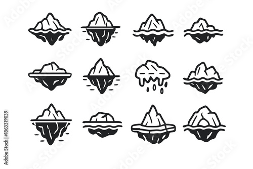 Collection of Iceberg Icons in a Stylized Manner