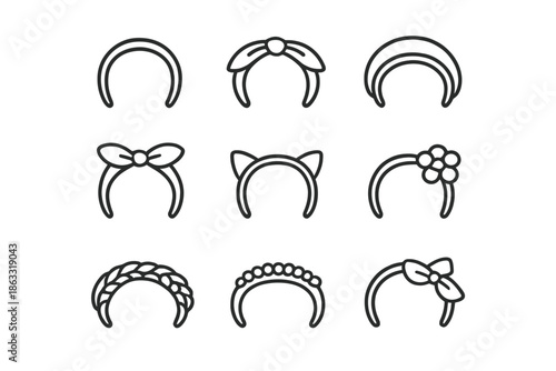 Collection of Headbands and Hair Accessories Icons