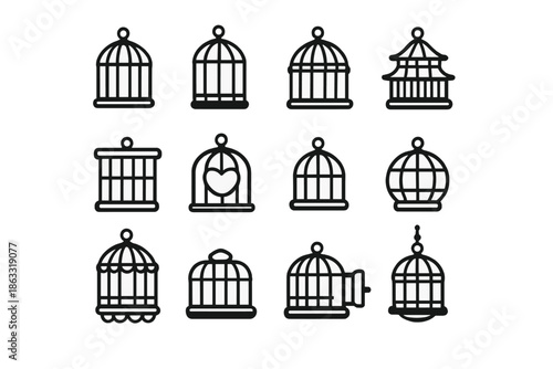 Collection of stylized birdcage icons