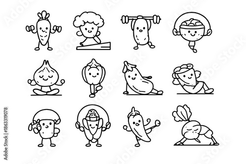 Cute Cartoon Vegetables Exercising and Staying Healthy