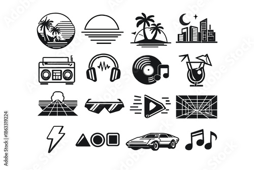 Retro 80s Synthwave Icon Set