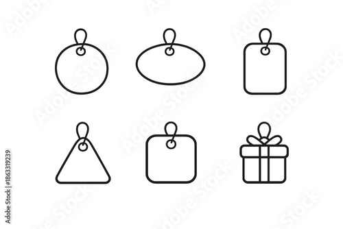 Set of six shopping tag icons and gift box