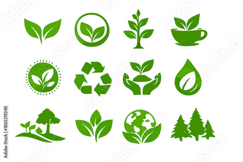 Green nature icons on a soft green background