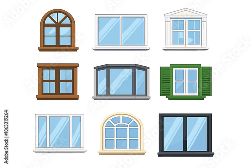 Collection of cartoon windows with different styles