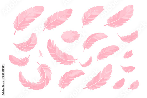 Pink Feathers Floating on Gradient Background