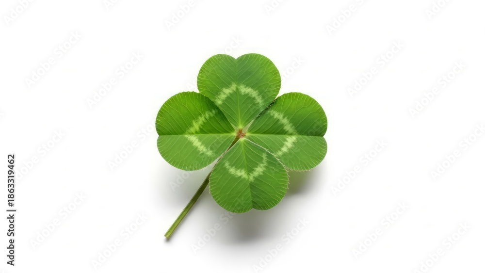 Obraz premium A four-leaf clover on a white background – a symbol of luck and rarity in nature. AI generated.