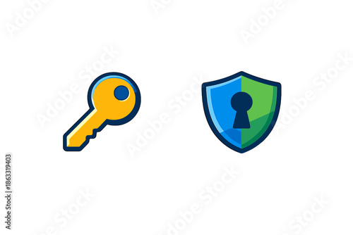 Golden Key and Shield Icon