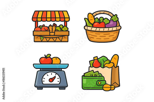 Set of grocery shopping icons