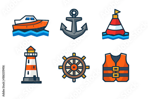 Nautical Icons Set on Dark Background