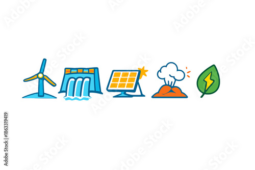 Renewable energy sources icons set