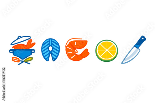 Abstract food icons with neon glow effect
