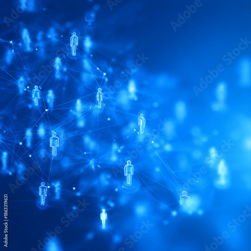 Many people icons in blue background.