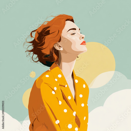 Woman with red hair smiling outside.