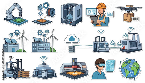 Industrial technology and innovation concepts for business and manufacturing