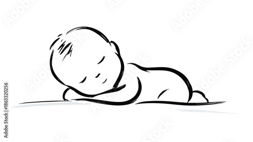 Cute Baby Sleeping on White Background Vector Illustration