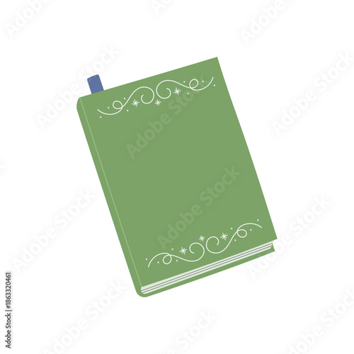 A closed book with a bookmark. Notepad, notebook. Fiction, school textbook, sketchbook. Hand-drawn, isolated vector illustration.
