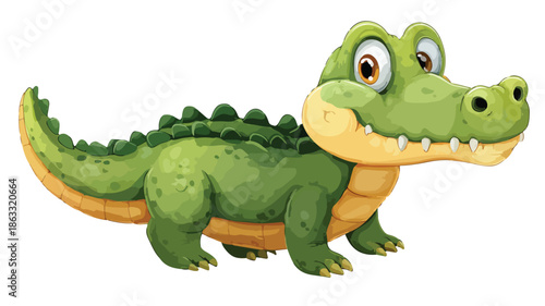 Adorable Baby Crocodile Cartoon Vector with Outline on White Background