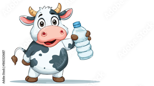 Cute Cow Holding Milk Bottle Cartoon Vector Illustration