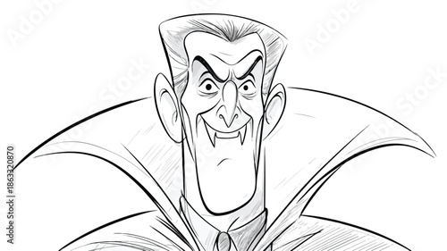 Creepy Cartoon Dracula Vampire Man Vector Illustration with Outline - Isolated on White Background