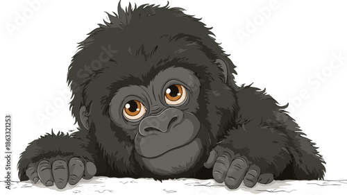 Adorable Baby Gorilla Cartoon Vector Illustration on White Background