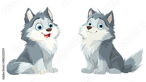 Adorable Cartoon Baby Wolf with Clear Outline on White Background