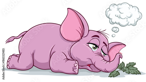 Sick Cute Elephant Cartoon Vector with Outline, Isolated Illustration