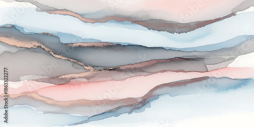 Snowy mountains winter landscape with textured paper background