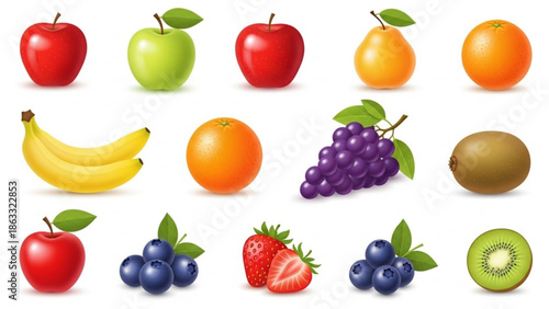 Vibrant fruit assortment with apples, bananas, and berries